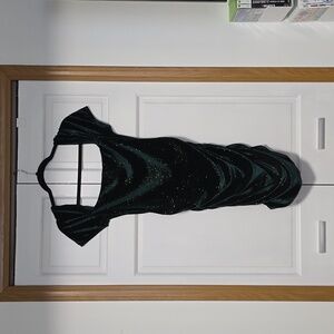 Glitter Velvet Bodycon Dress in Green